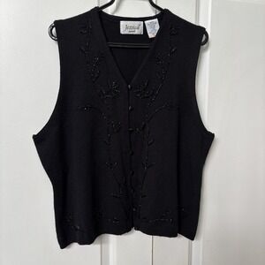 Vintage Jessica Black Beaded Sweater Vest Womens XL Academia Minimalist Granny